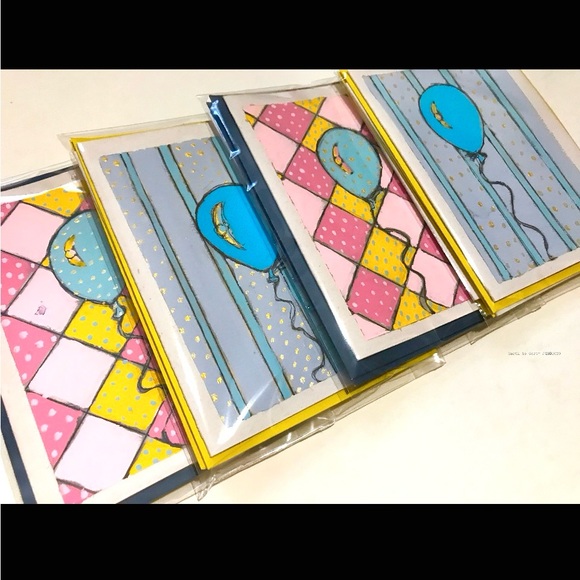 Set of 6 Cards. Balloon Designs. Blank Inside. Handpainted. Framable, NWT - Picture 6 of 9